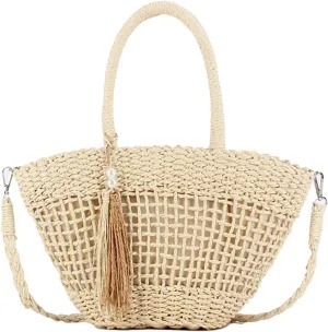 Bohemian Straw Tote Bags for Women Vacation Beach Bag Women Rattan Crossbody Purse Handbags Top-handle Hobo Bag Satchel Bags