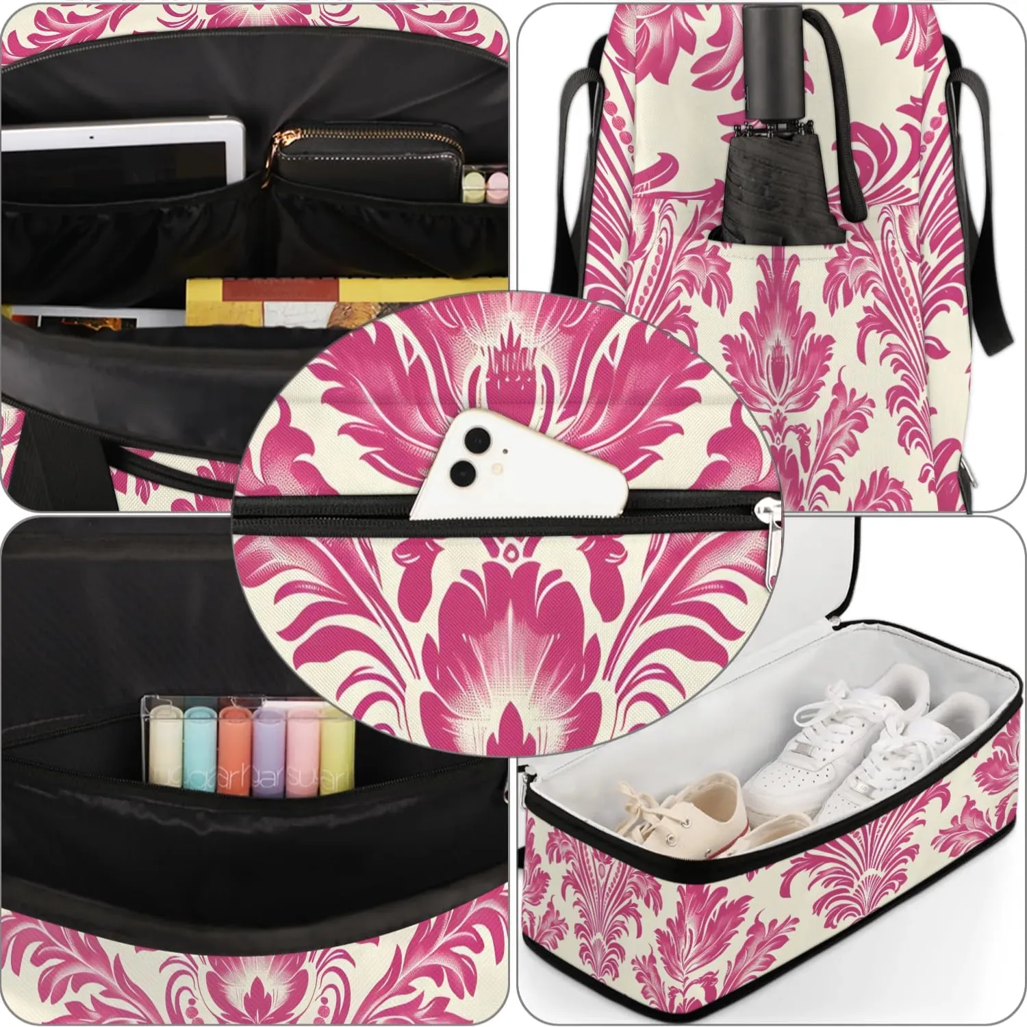 Boho Flower Printings Travel Duffle Bag, Collapsible Travel Bag Sports Gym Bag With Shoes Compartment Weekender Bag Overnight Bag For Women Men
