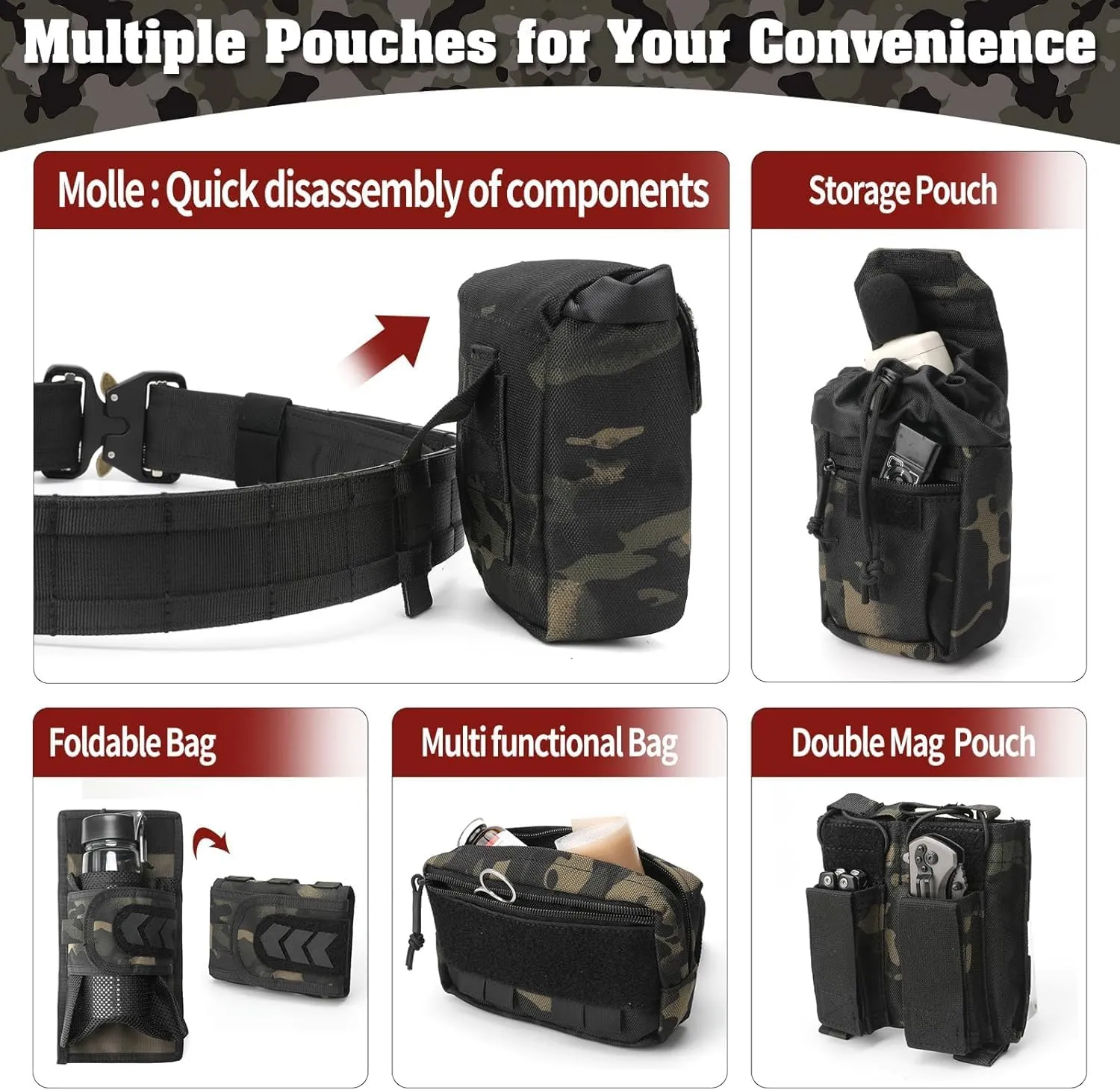 BOMTURN Battle Belt Tactical Belt with Accessories: Duty Belts Law Enforcement Combat Airsoft Police Belt with Pouches 7pcs