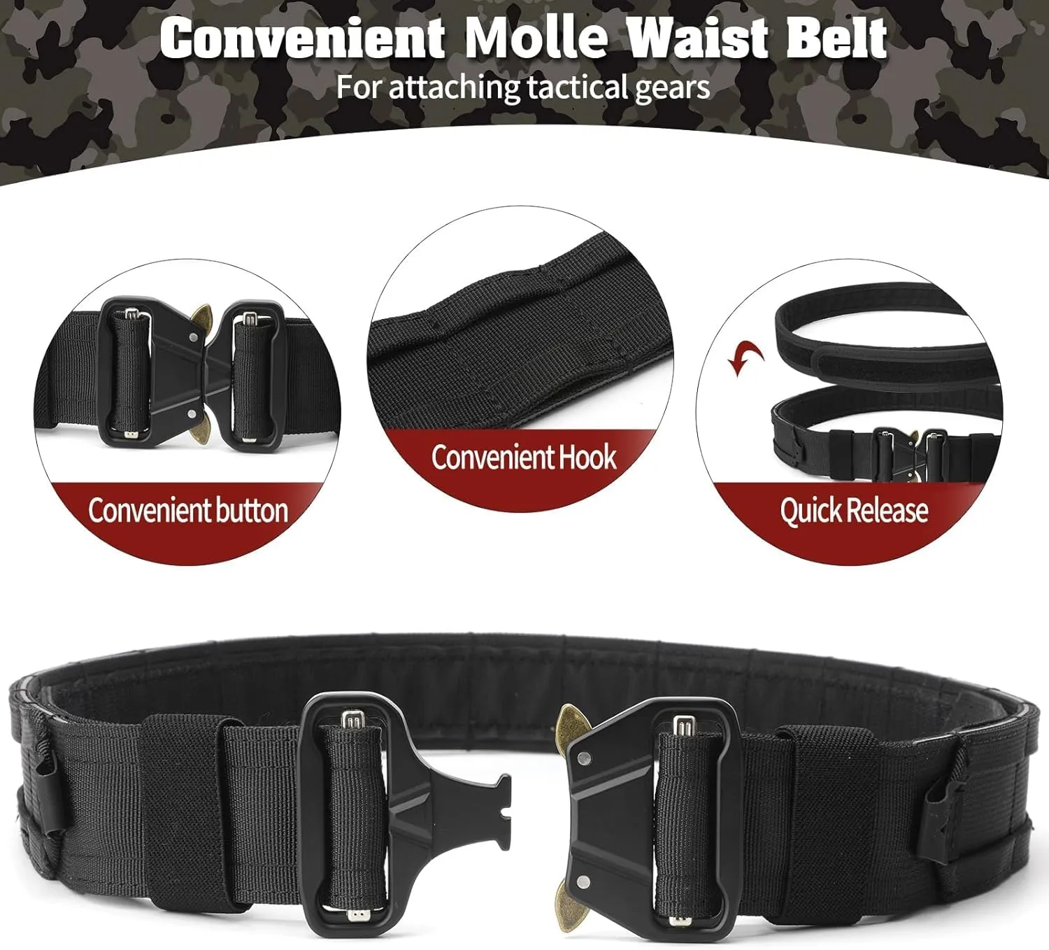 BOMTURN Battle Belt Tactical Belt with Accessories: Duty Belts Law Enforcement Combat Airsoft Police Belt with Pouches 7pcs