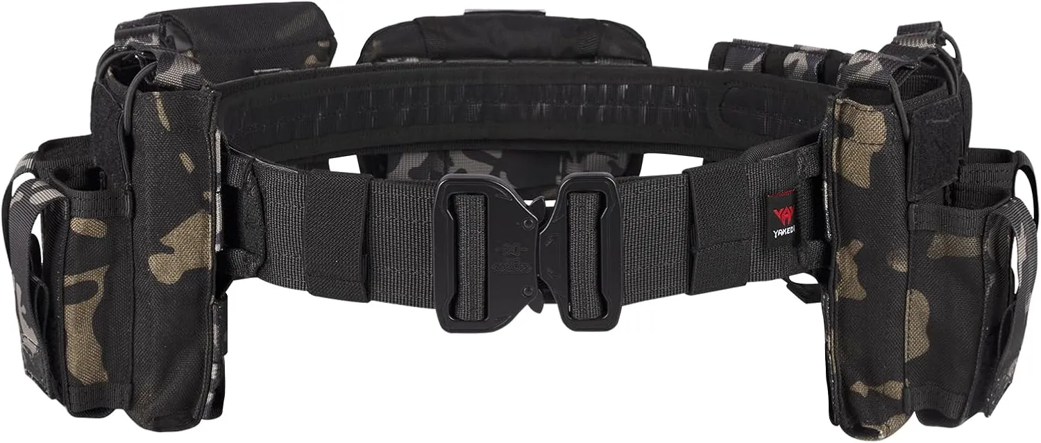 BOMTURN Battle Belt Tactical Belt with Accessories: Duty Belts Law Enforcement Combat Airsoft Police Belt with Pouches 7pcs