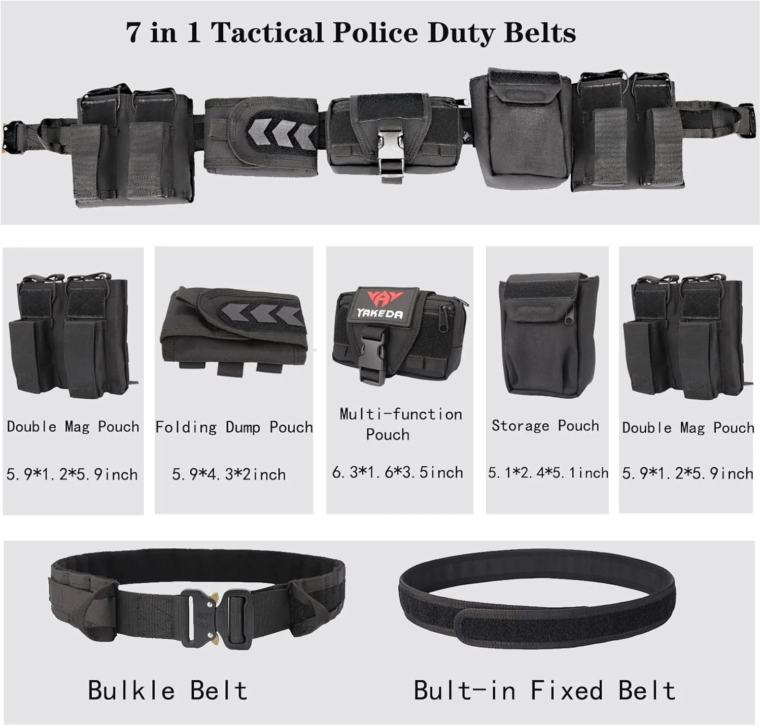 BOMTURN Battle Belt Tactical Belt with Accessories: Duty Belts Law Enforcement Combat Airsoft Police Belt with Pouches 7pcs