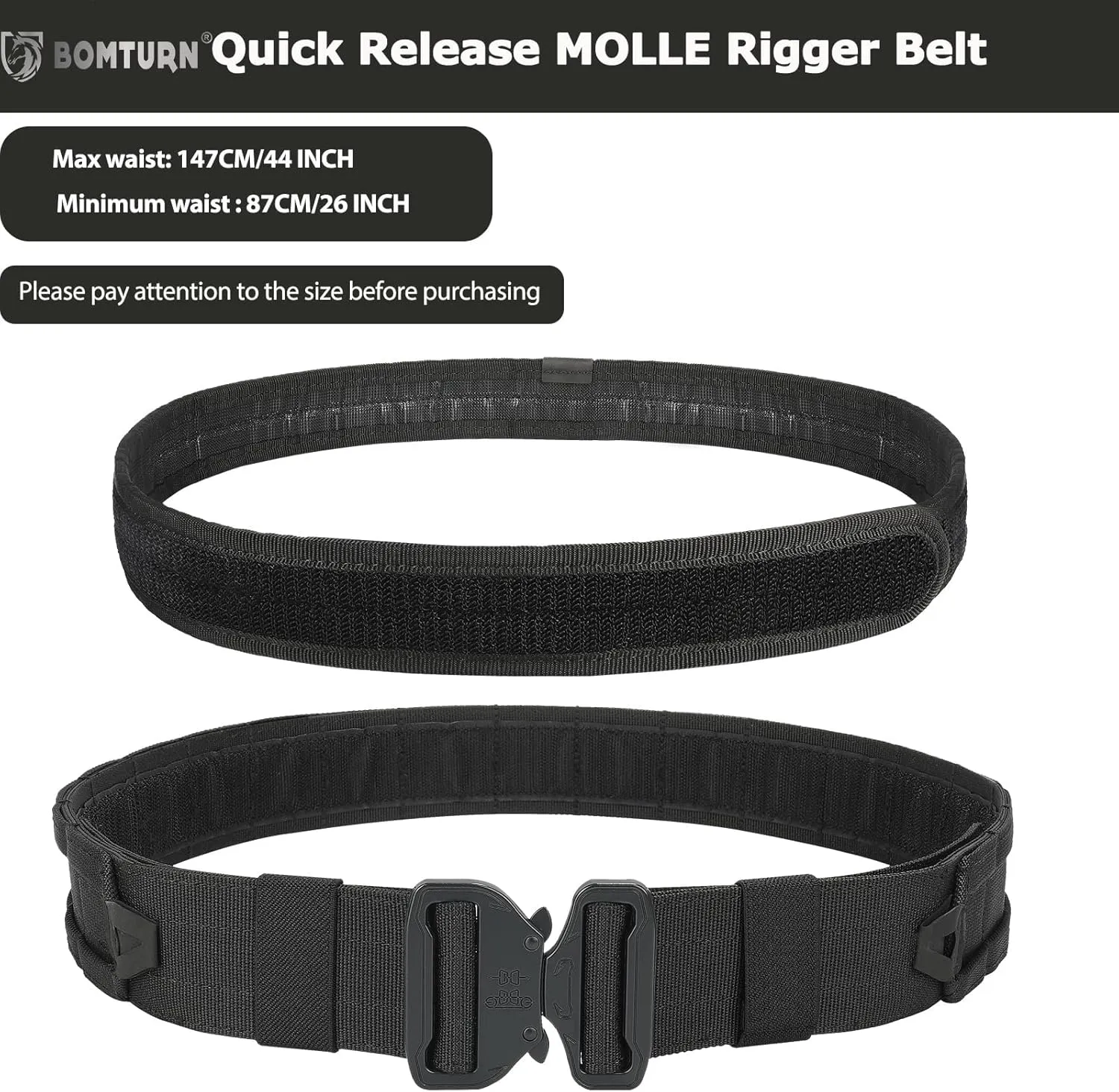 BOMTURN Tactical Battle Belt with Pouches Accessories Law Enforcement Duty Combat Military Utility Police Belt 8ps