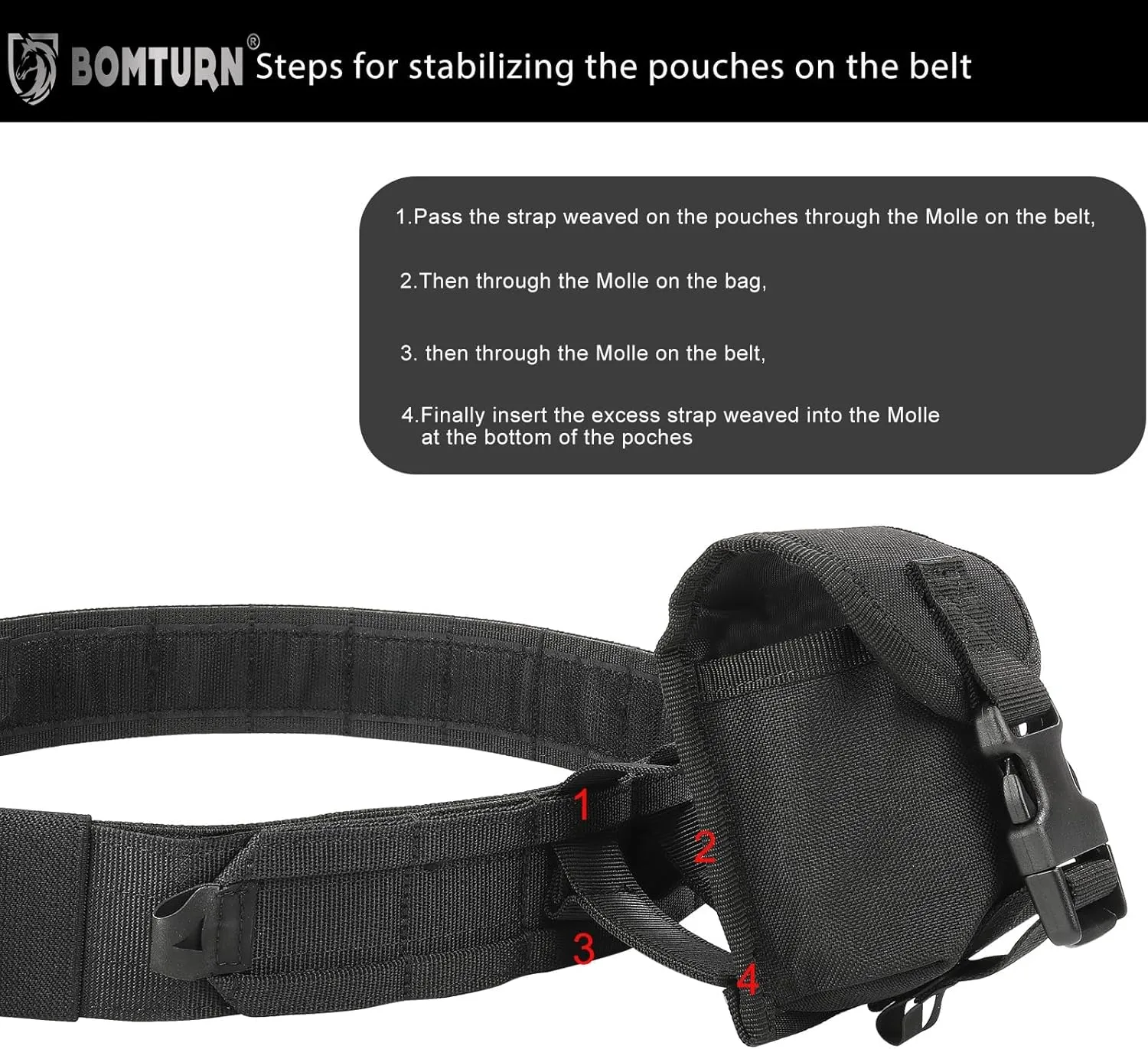 BOMTURN Tactical Battle Belt with Pouches Accessories Law Enforcement Duty Combat Military Utility Police Belt 8ps