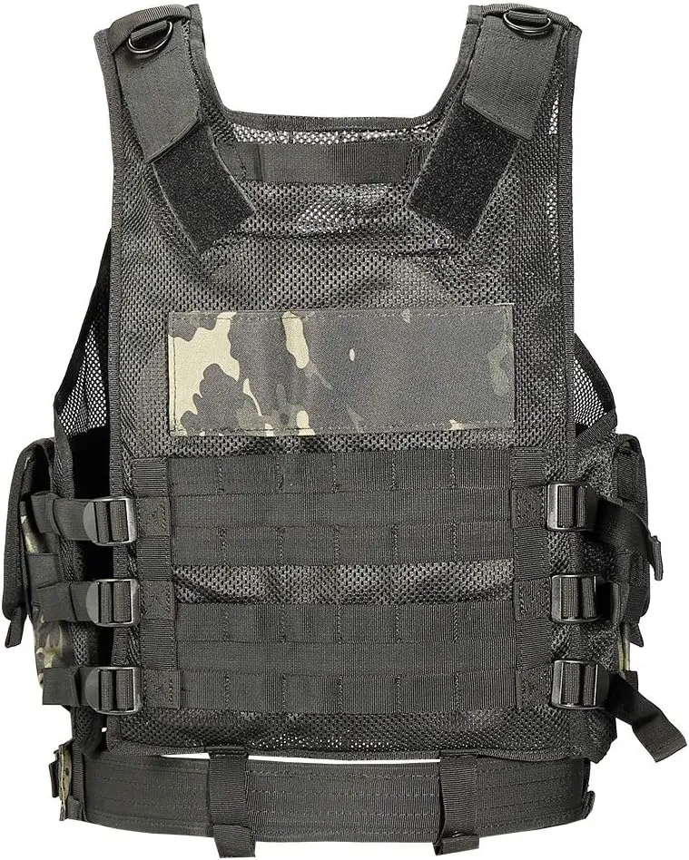 BOMTURN Tactical Vest Outdoor Ultra-Light Breathable Durable Mesh Airsoft Vest Adjustable Detachable Belt & Holster