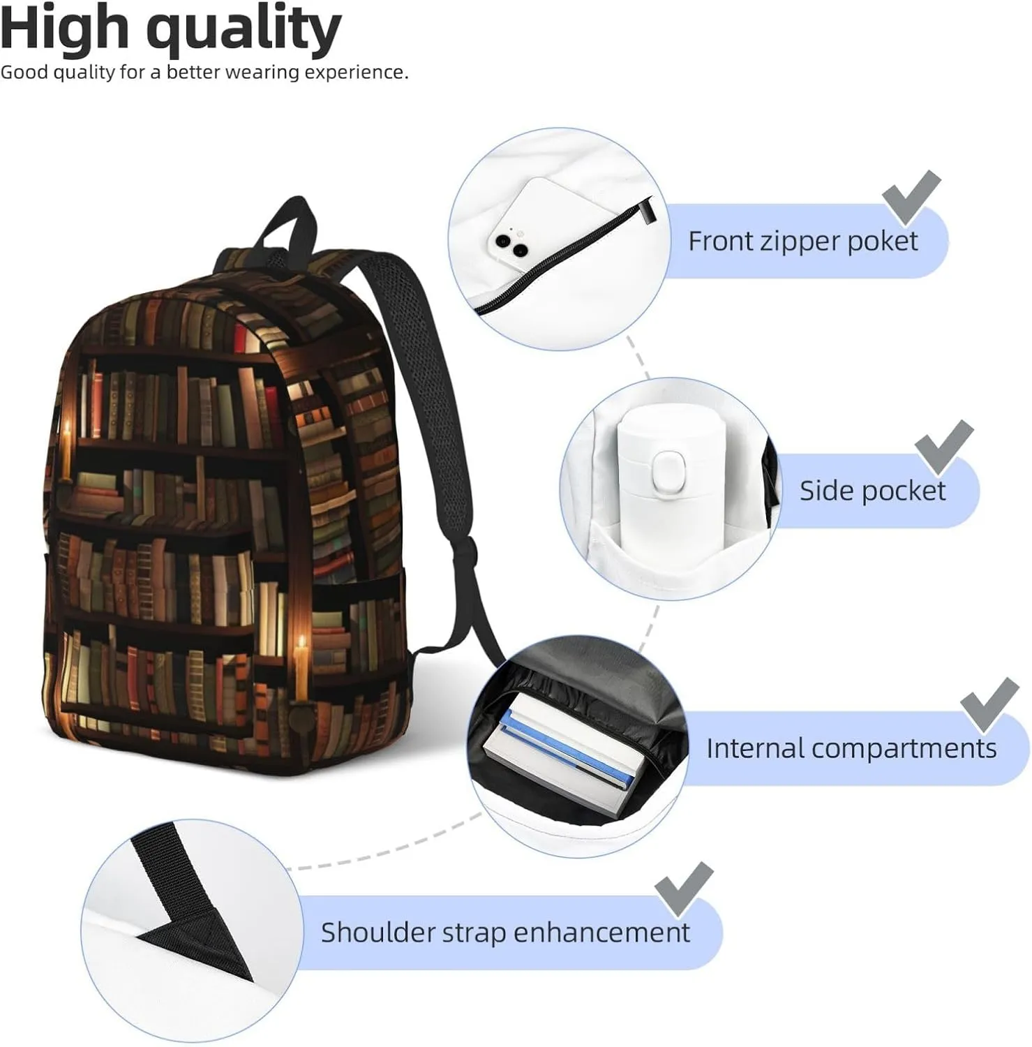 Book Room Library Canvas Casual Lightweight Duffel Bag, Fashion Duffel Bag, Casual Daypack, Unisex Travel Backpack