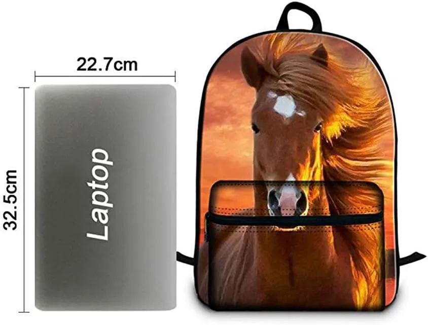 Bookbag School Backpack for Girls Horse Backpacks Elementary 3rd 4th 5th 6th Grade Kids Boys 15.3" Canvas Laptop Bag