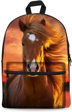Bookbag School Backpack for Girls Horse Backpacks Elementary 3rd 4th 5th 6th Grade Kids Boys 15.3" Canvas Laptop Bag