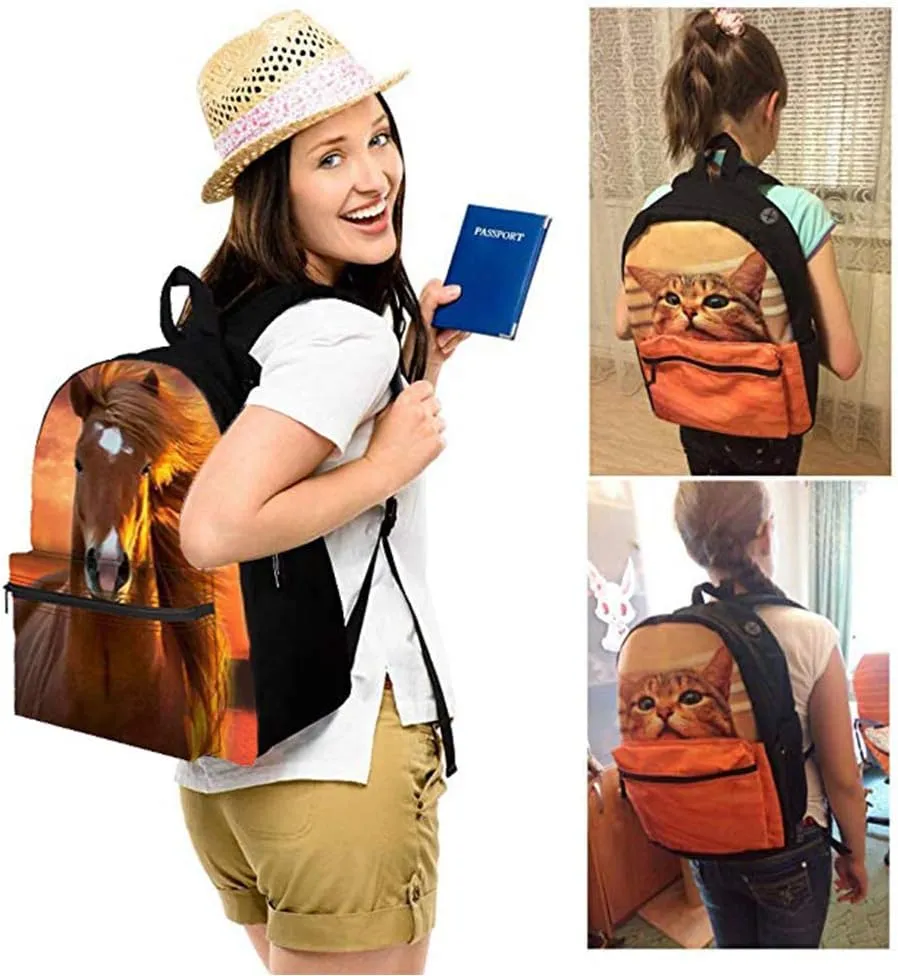 Bookbag School Backpack for Girls Horse Backpacks Elementary 3rd 4th 5th 6th Grade Kids Boys 15.3" Canvas Laptop Bag