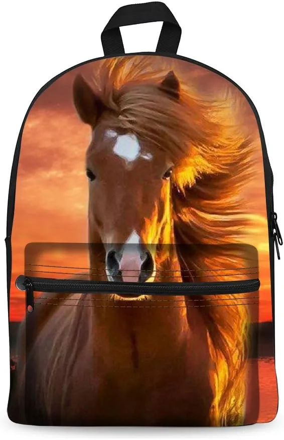 Bookbag School Backpack for Girls Horse Backpacks Elementary 3rd 4th 5th 6th Grade Kids Boys 15.3" Canvas Laptop Bag