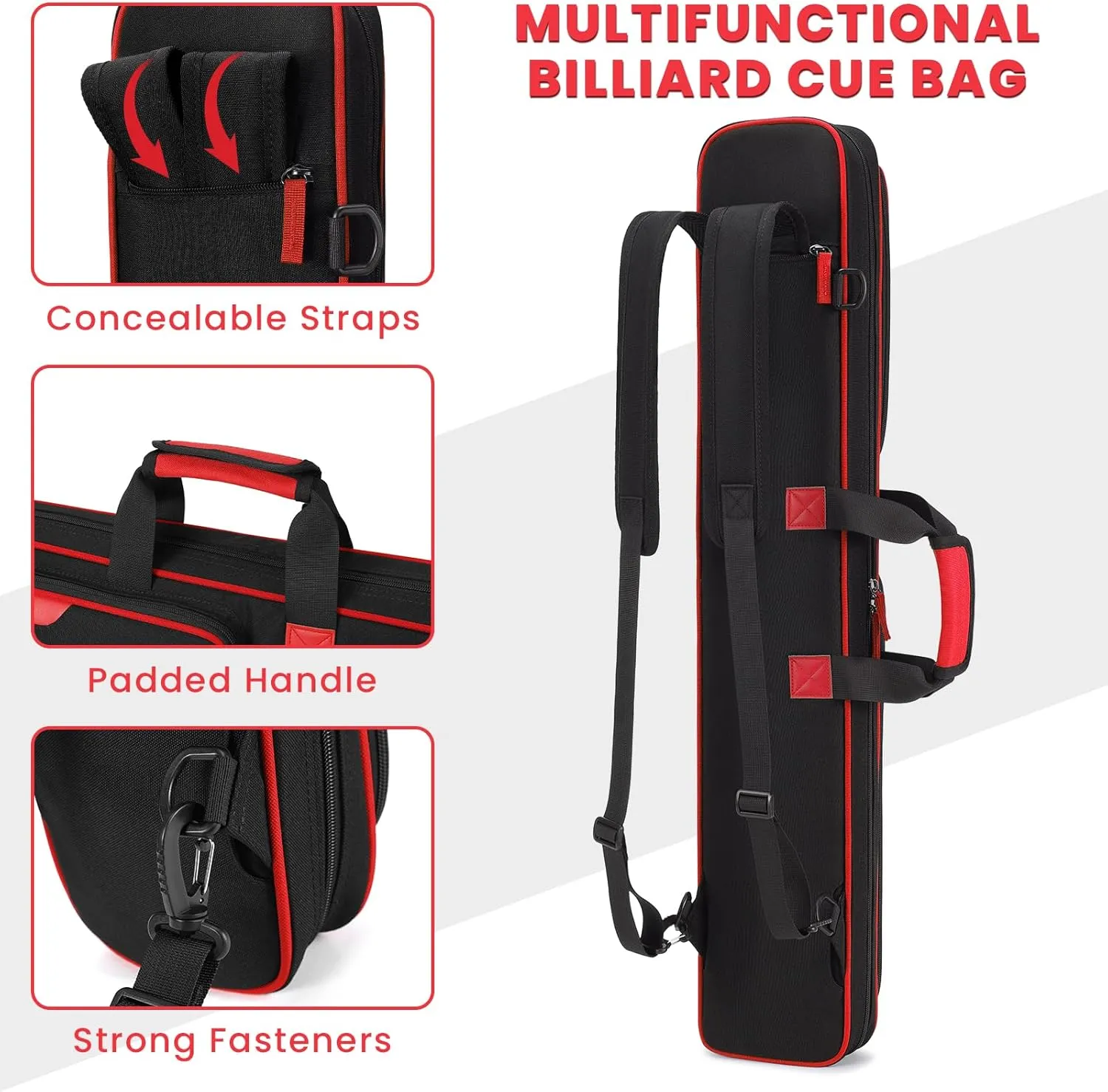 BOSSTIN Pool Cue Case, 3x4 / 5x5 Pool Stick Billiard Cue Accessories Soft Padded Bag Case