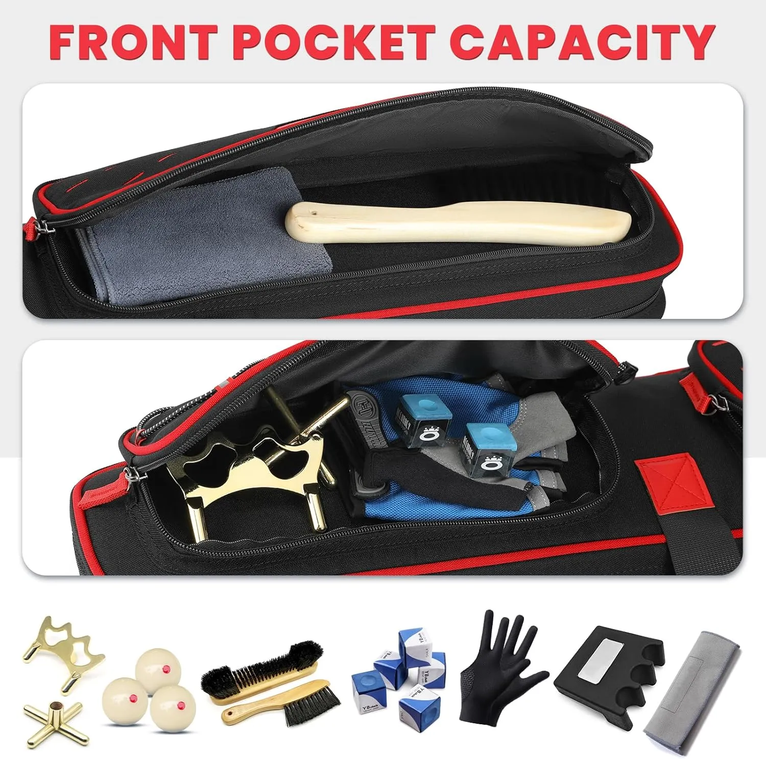 BOSSTIN Pool Cue Case, 3x4 / 5x5 Pool Stick Billiard Cue Accessories Soft Padded Bag Case