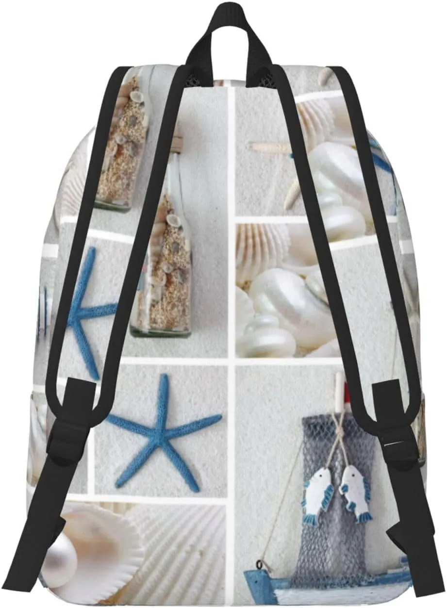 Bottle Seashell Starfish Lighthouse Canvas Casual Lightweight Duffel Bag, Fashion Duffel Bag, Casual Daypack, Unisex Travel Backpack