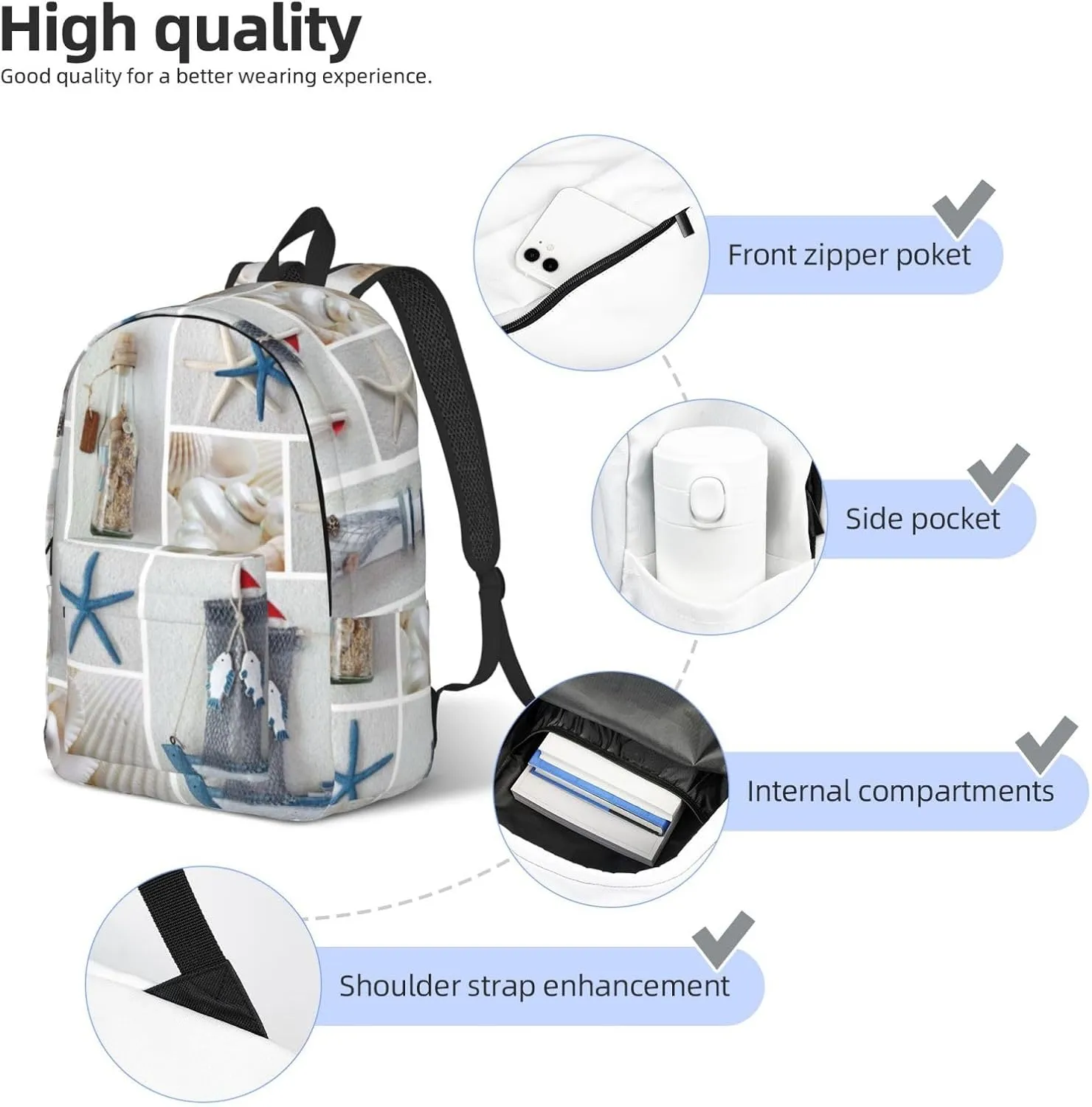 Bottle Seashell Starfish Lighthouse Canvas Casual Lightweight Duffel Bag, Fashion Duffel Bag, Casual Daypack, Unisex Travel Backpack