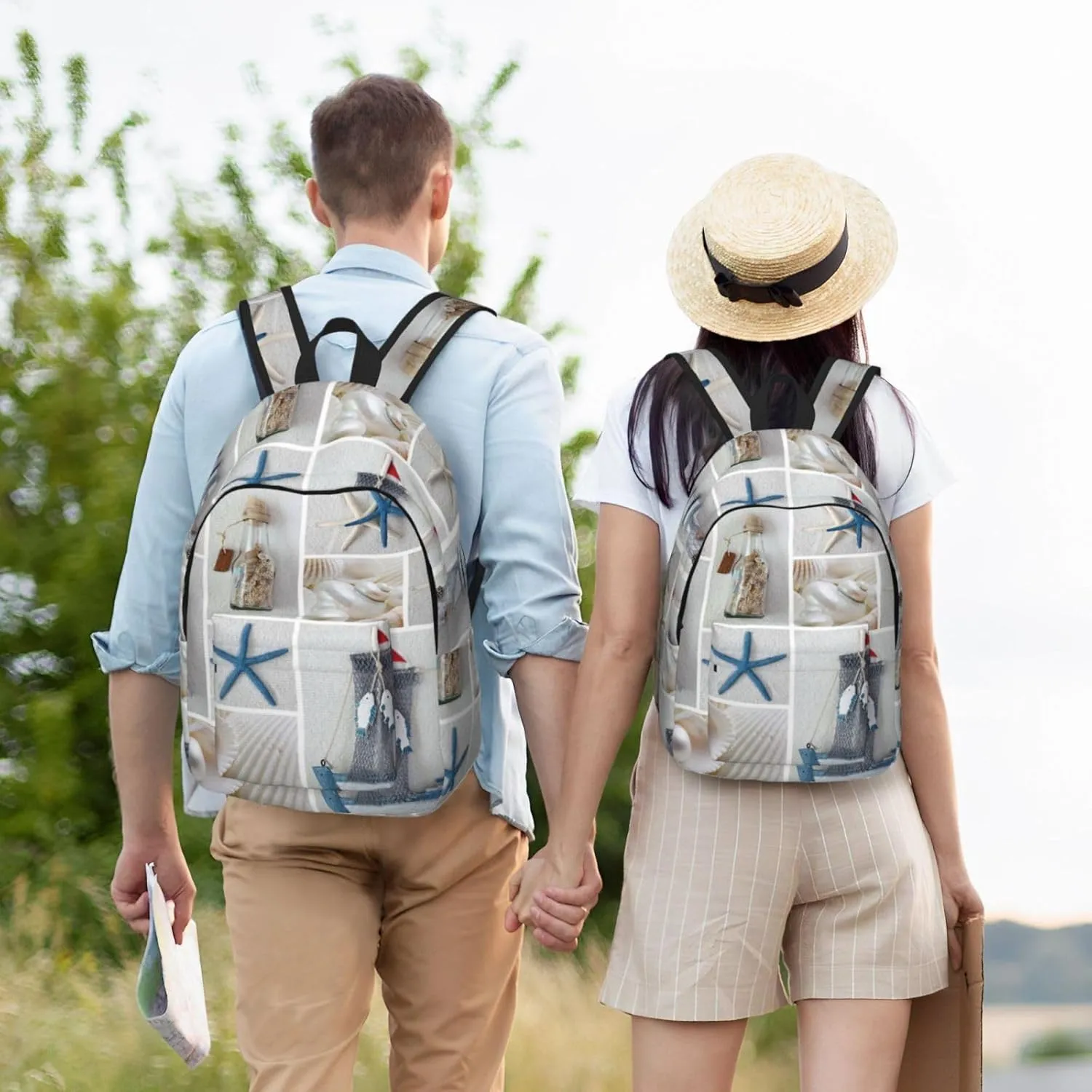 Bottle Seashell Starfish Lighthouse Canvas Casual Lightweight Duffel Bag, Fashion Duffel Bag, Casual Daypack, Unisex Travel Backpack