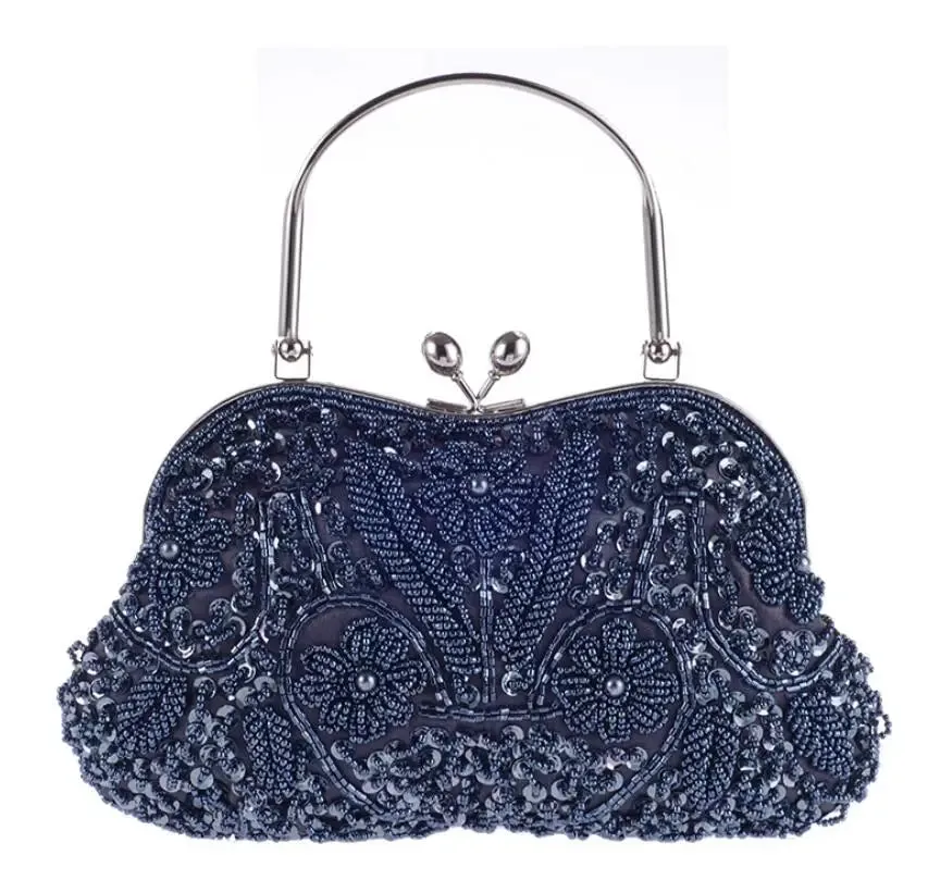 Boutique De FGG Elegant Frame Women Formal Beaded Evening Purses and Handbags Bridal Sequins Clutch Bag Cocktail Party Bag