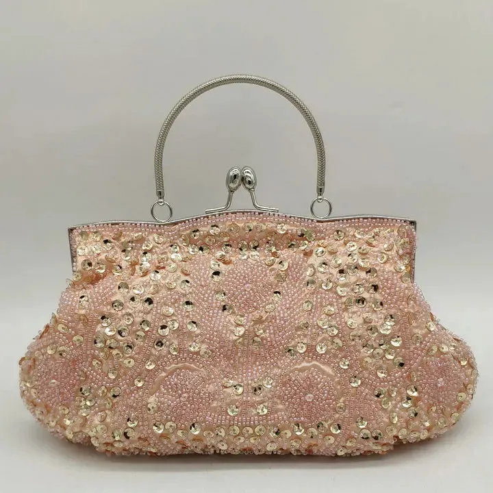 Boutique De FGG Elegant Frame Women Formal Beaded Evening Purses and Handbags Bridal Sequins Clutch Bag Cocktail Party Bag