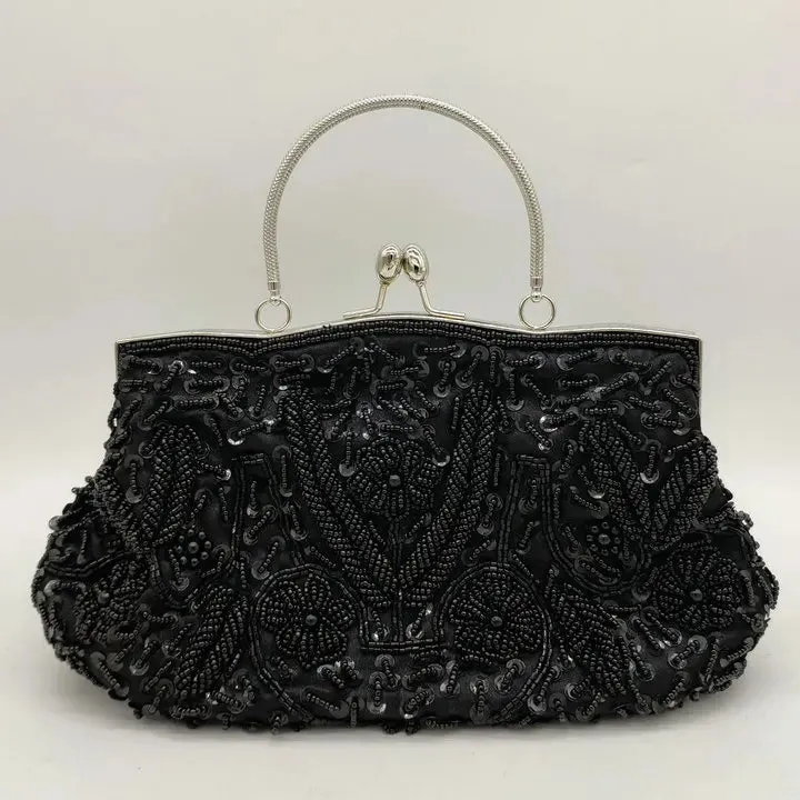 Boutique De FGG Elegant Frame Women Formal Beaded Evening Purses and Handbags Bridal Sequins Clutch Bag Cocktail Party Bag