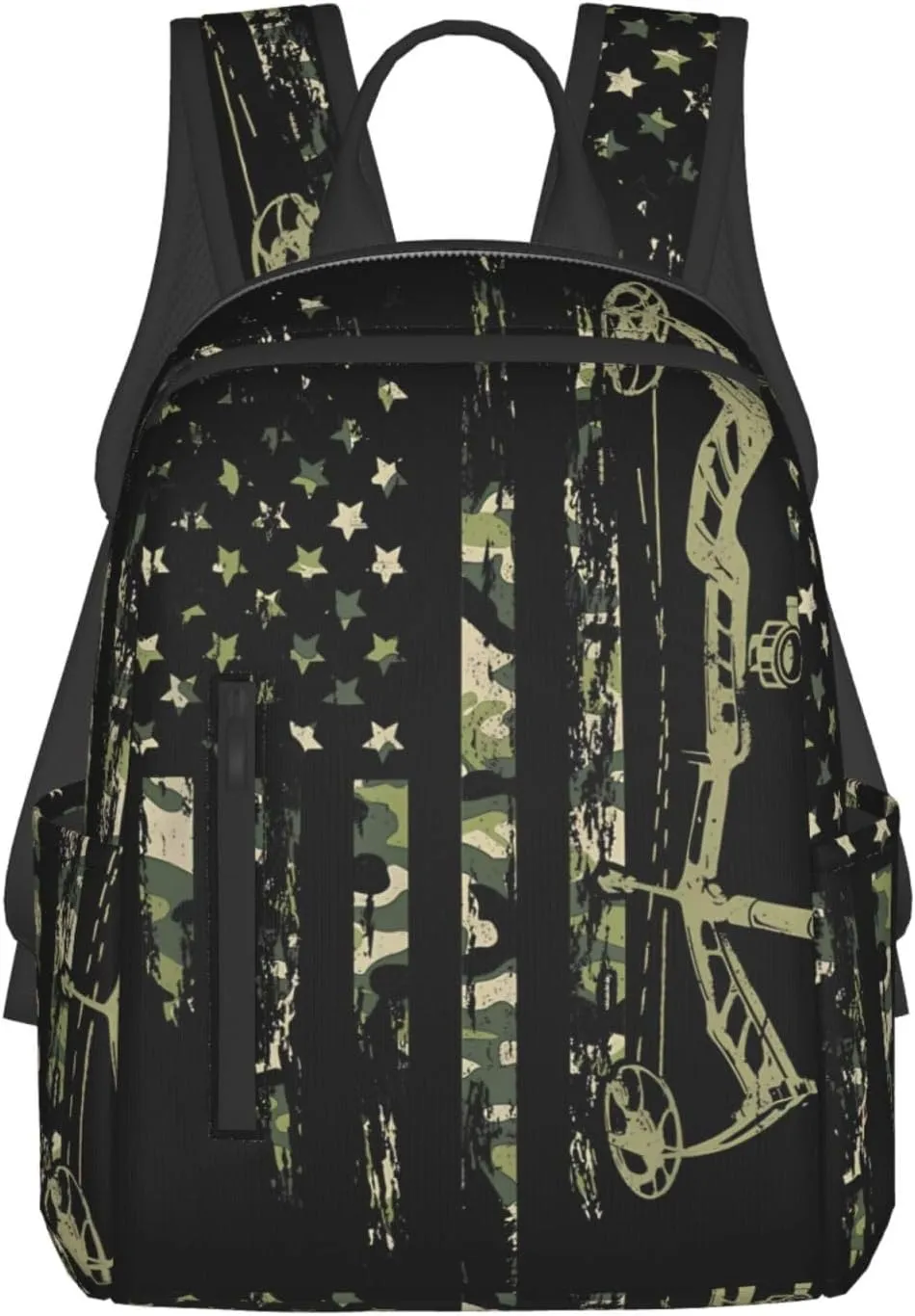 Bow Hunting American Flag Archery Bowhunter Camouflage Casual Backpacks Laptop Backpack Outdoor Travel Rucksack Sport Carry-On Daypack Lightweight Bag with Multi-Pockets