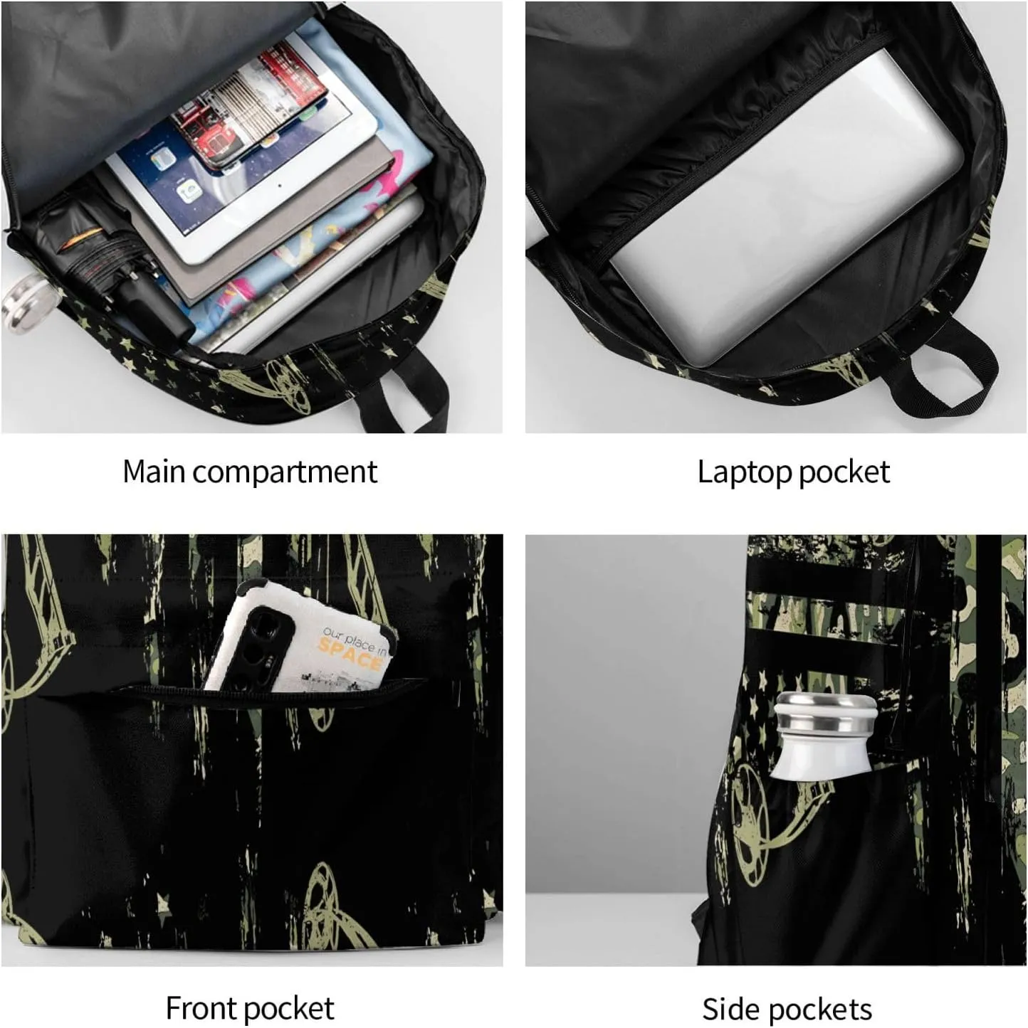Bow Hunting American Flag Archery Bowhunter Camouflage Casual Backpacks Large Travel Backpack Laptop Rucksack Sports Daypack Adjustable Strap Bag for Camping Hiking