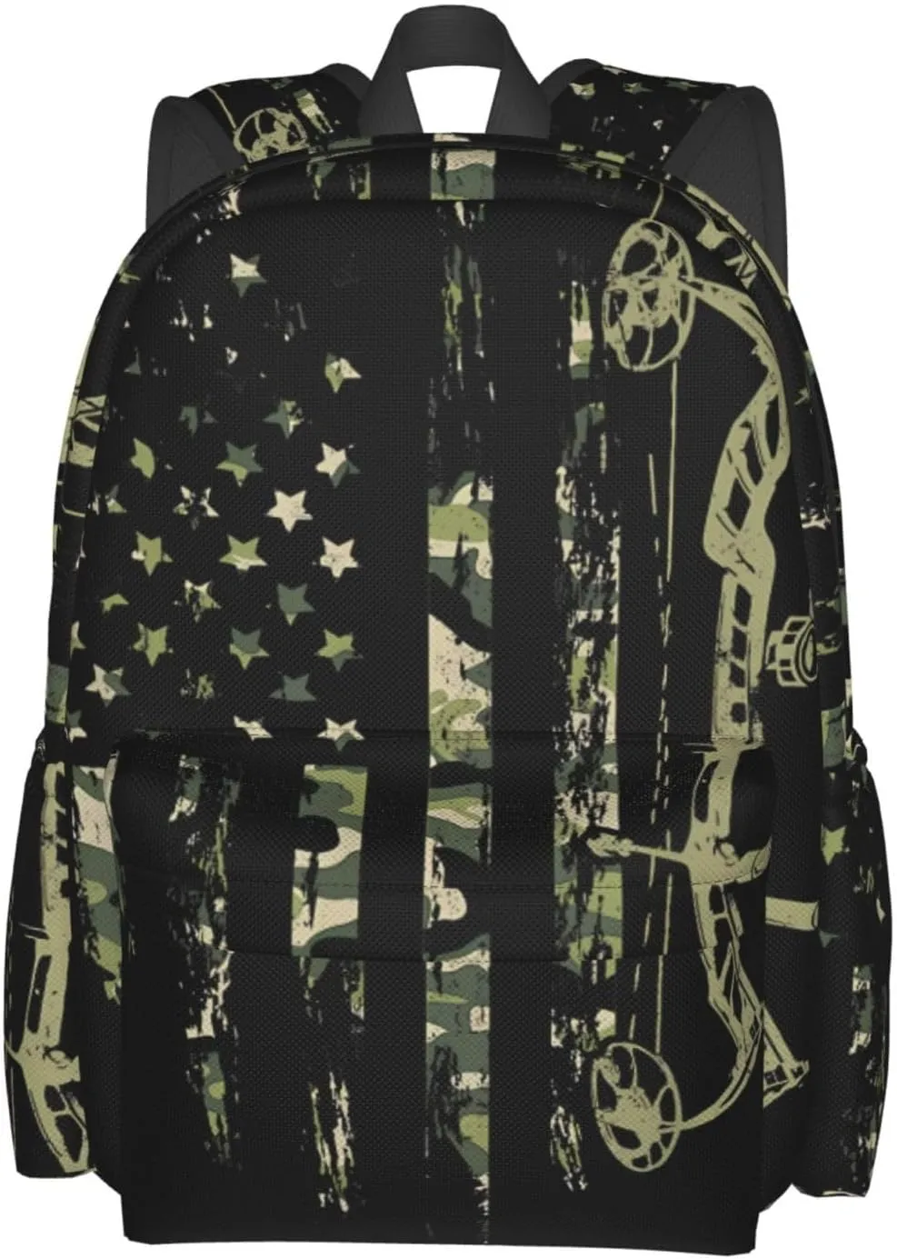 Bow Hunting American Flag Archery Bowhunter Camouflage Casual Backpacks Large Travel Backpack Laptop Rucksack Sports Daypack Adjustable Strap Bag for Camping Hiking