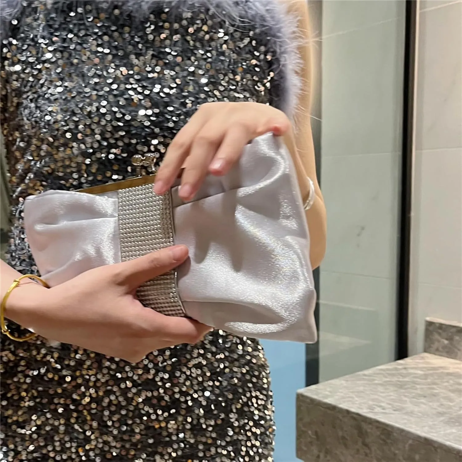 Bow Style Sparkling Purses for Women, Rhinestone Clutch Evening Prom Crossbody Handbag Glitter Bag with Chain