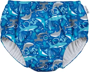 Boys' Pull-up Reusable Absorbent Swim Diaper, Royal Blue Sharks, 3T