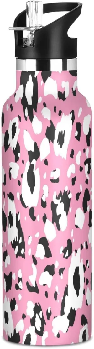 Boys Water Bottle with Straw Reusable Tumbler for Toddlers 20oz Kids Insulated Cups Leak Proof Double Wall 304 Stainless Steel Water Flask School Bottle,Black Abstract Modern