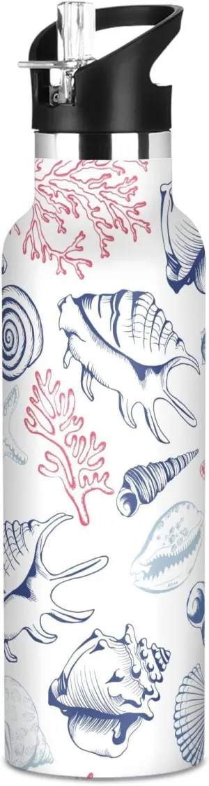 Boys Water Bottle with Straw Reusable Tumbler for Toddlers 20oz Kids Insulated Cups Leak Proof Double Wall 304 Stainless Steel Water Flask School Bottle,Cute Starfish Retro