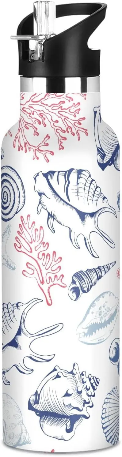 Boys Water Bottle with Straw Reusable Tumbler for Toddlers 20oz Kids Insulated Cups Leak Proof Double Wall 304 Stainless Steel Water Flask School Bottle,Cute Starfish Retro