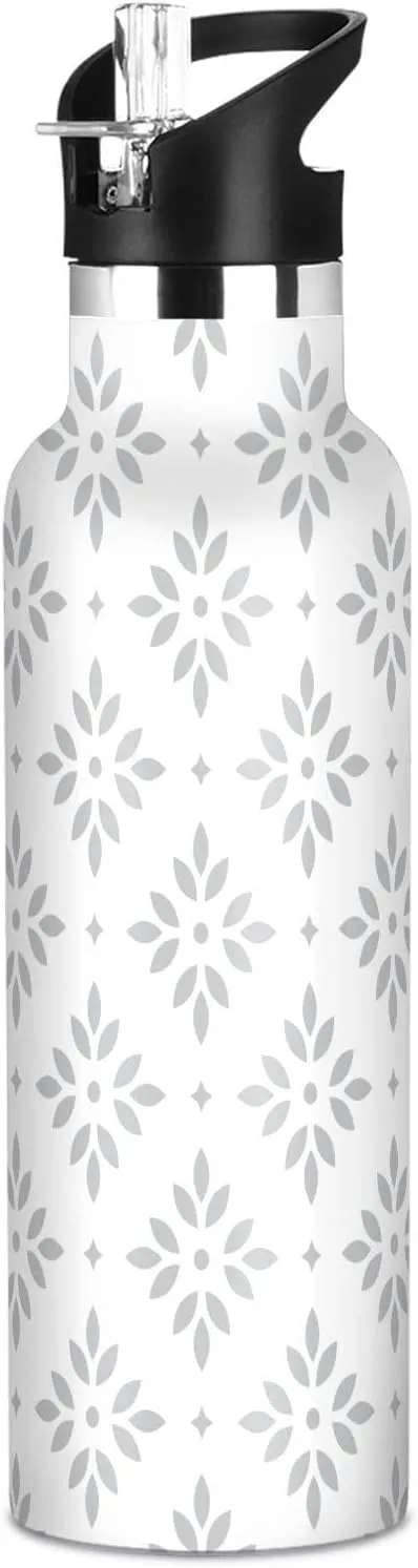 Boys Water Bottle with Straw Reusable Tumbler for Toddlers 20oz Kids Insulated Cups Leak Proof Double Wall 304 Stainless Steel Water Flask School Bottle,Floral (2)