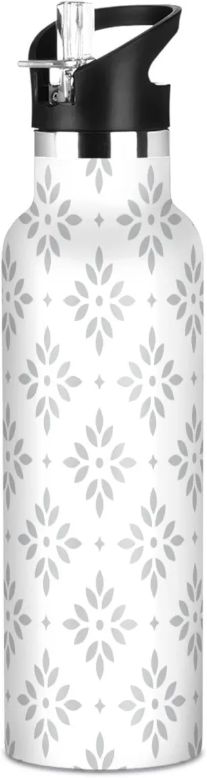 Boys Water Bottle with Straw Reusable Tumbler for Toddlers 20oz Kids Insulated Cups Leak Proof Double Wall 304 Stainless Steel Water Flask School Bottle,Floral (2)