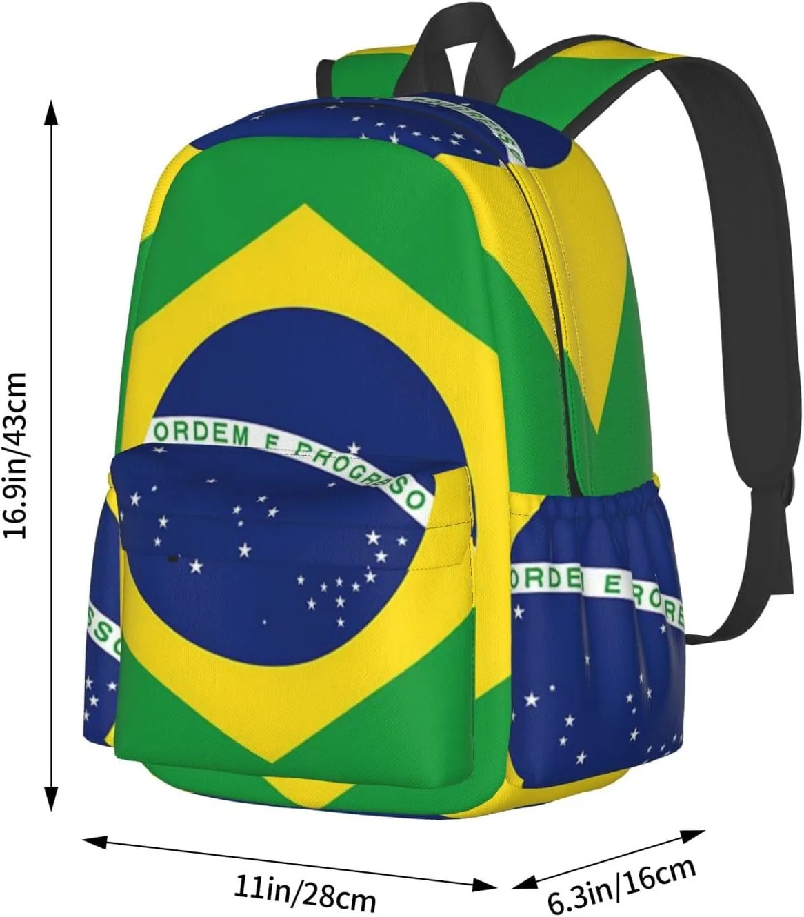 Brazil Flag Brazilian Backpack Double Shoulder Bag 15 Inch Laptop Bagpacks for Hiking Work Camping Travel