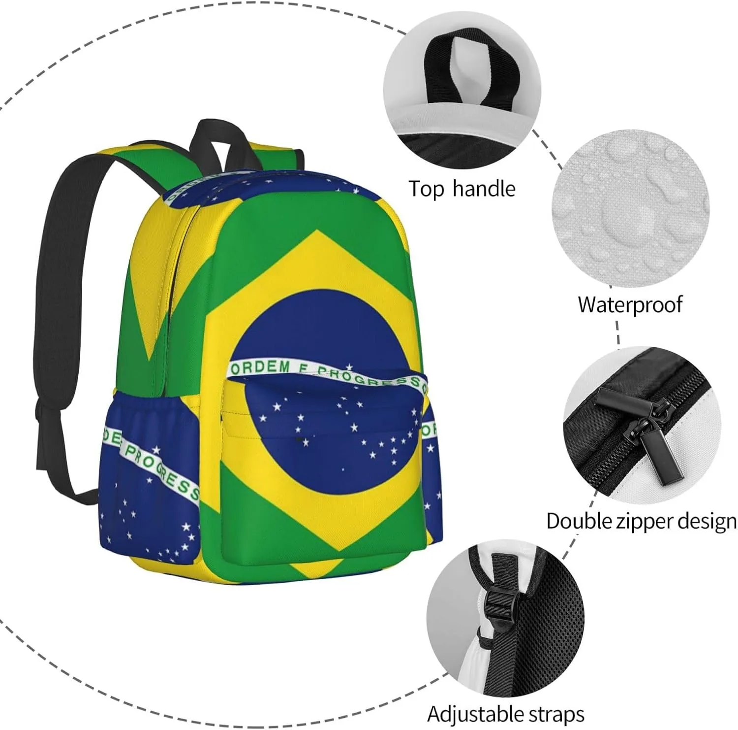 Brazil Flag Brazilian Backpack Double Shoulder Bag 15 Inch Laptop Bagpacks for Hiking Work Camping Travel