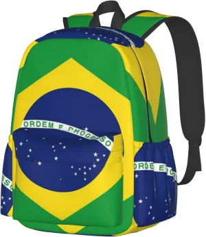 Brazil Flag Brazilian Backpack Double Shoulder Bag 15 Inch Laptop Bagpacks for Hiking Work Camping Travel