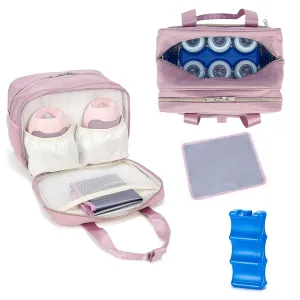 Breastmilk Cooler Bag with Ice Pack,Fits 6 Baby Bottles Up to 9 Ounce Breast Milk Cooler Travel Bag Compatible with Wearable Breast Pumps & Accessories for Nursing Mom Daycare Pink