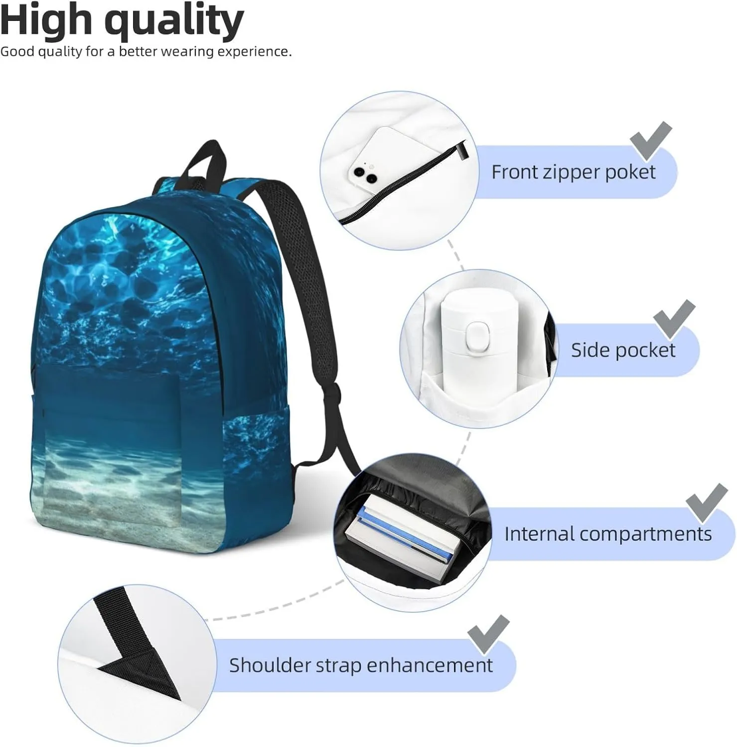 BREAUX Blue Ocean Sea Canvas Casual Lightweight Duffel Bag, Fashion Duffel Bag, Casual Daypack, Unisex Travel Backpack
