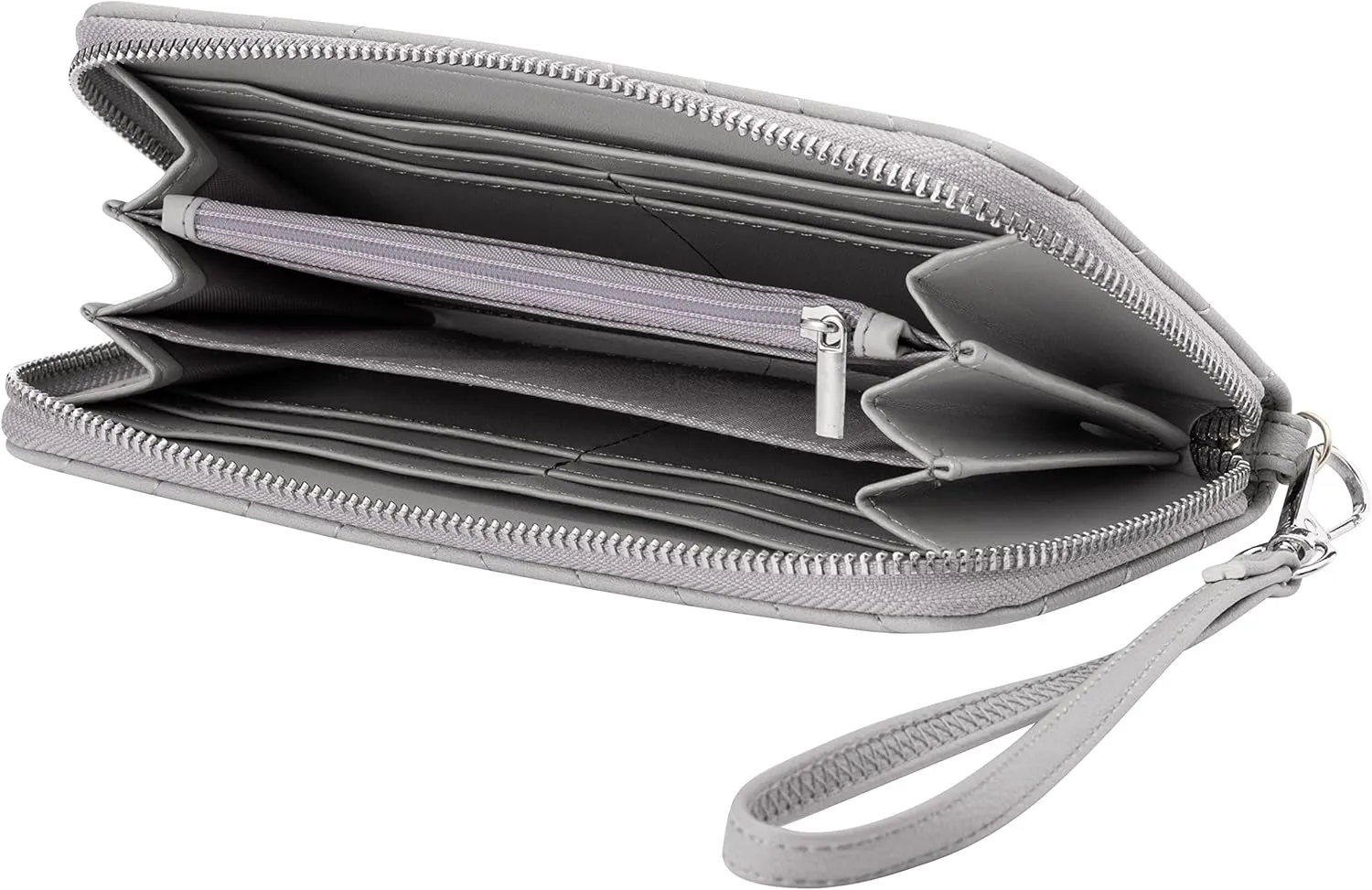 Brentano Vegan Leather Slim Single-Zipper Chevron Embroidered Wallet Clutch with Removable Wrist Strap (GRAY)