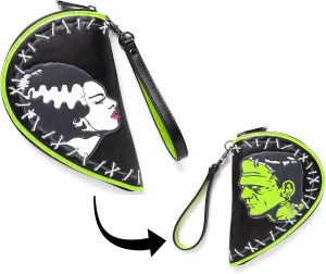 Bride & Frankenstein Clutch Stitch Heart Shaped Wristlet Zip Around Wallet