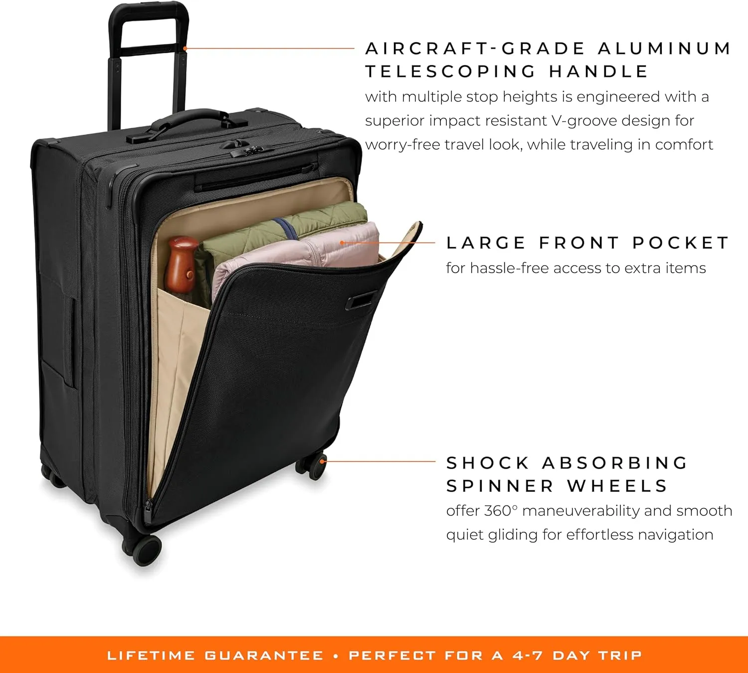 Briggs & Riley 29" Large Expandable Spinner - Checked Luggage for Travel, Suitcases with Wheels, Softside Rolling Bag for Men & Women, Self-Repairing Zipper - Baseline Collection, Black