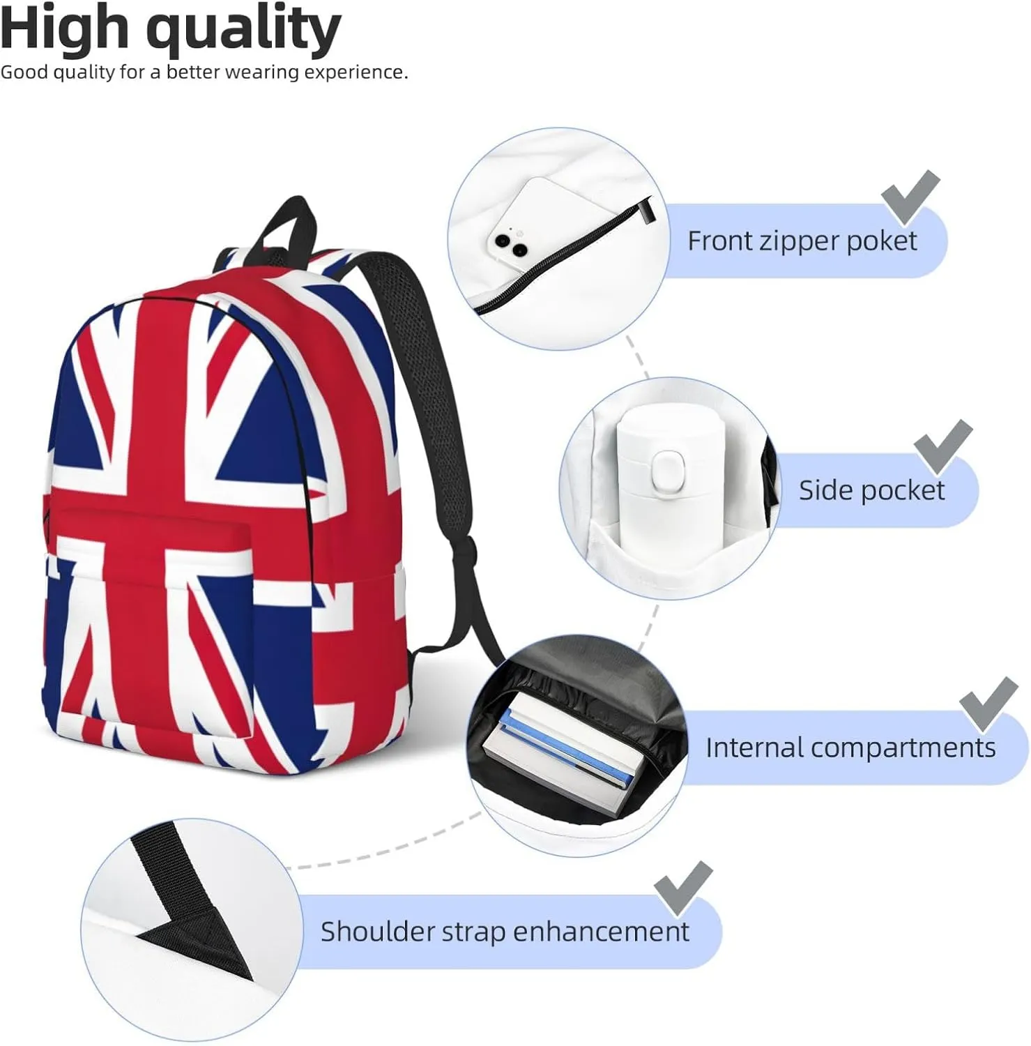 British flag print Large Laptop Backpack for Women, Work Business Backpacks College Bookbag for School