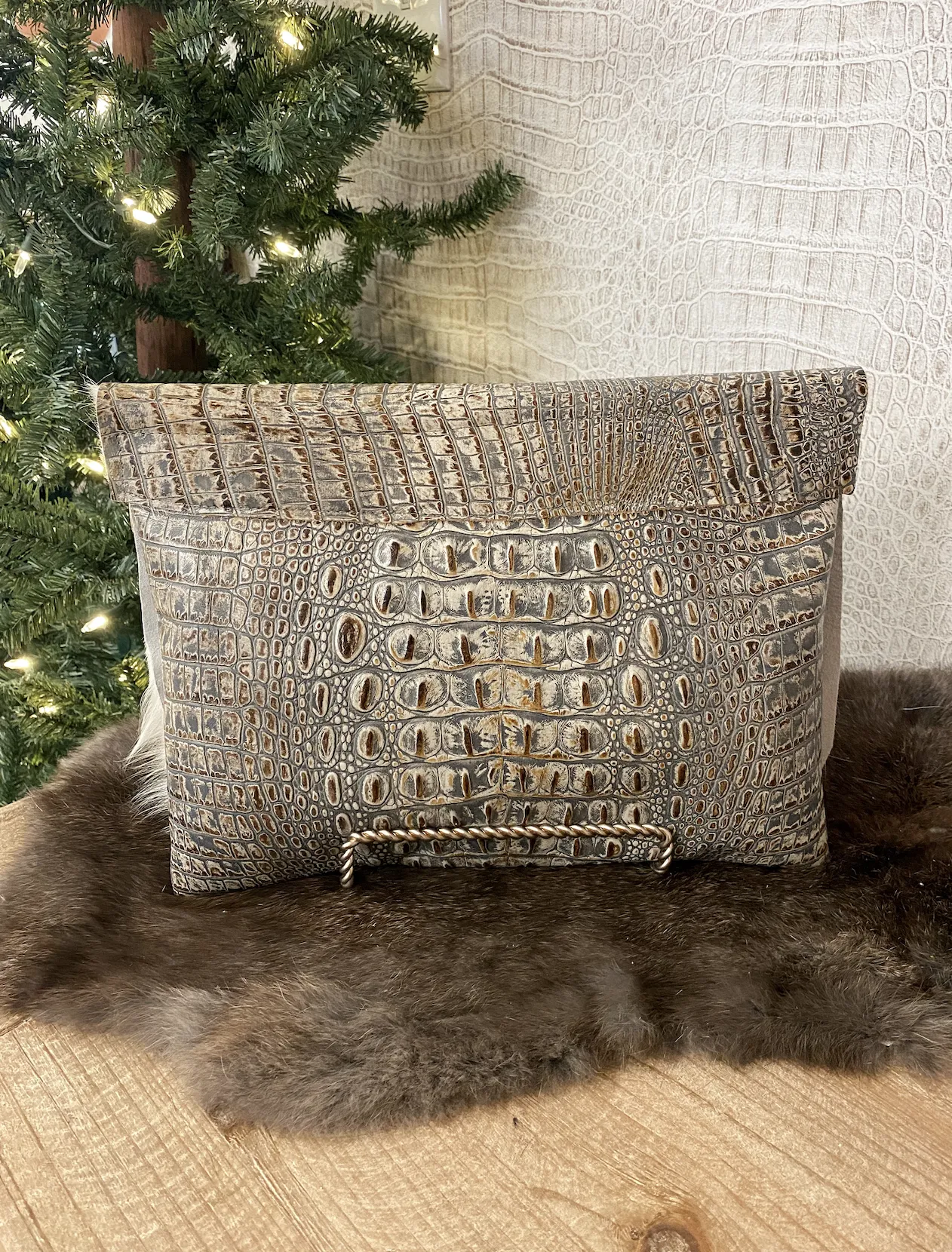 Brown/Grey Croc with White Hide Clutch/Crossbody