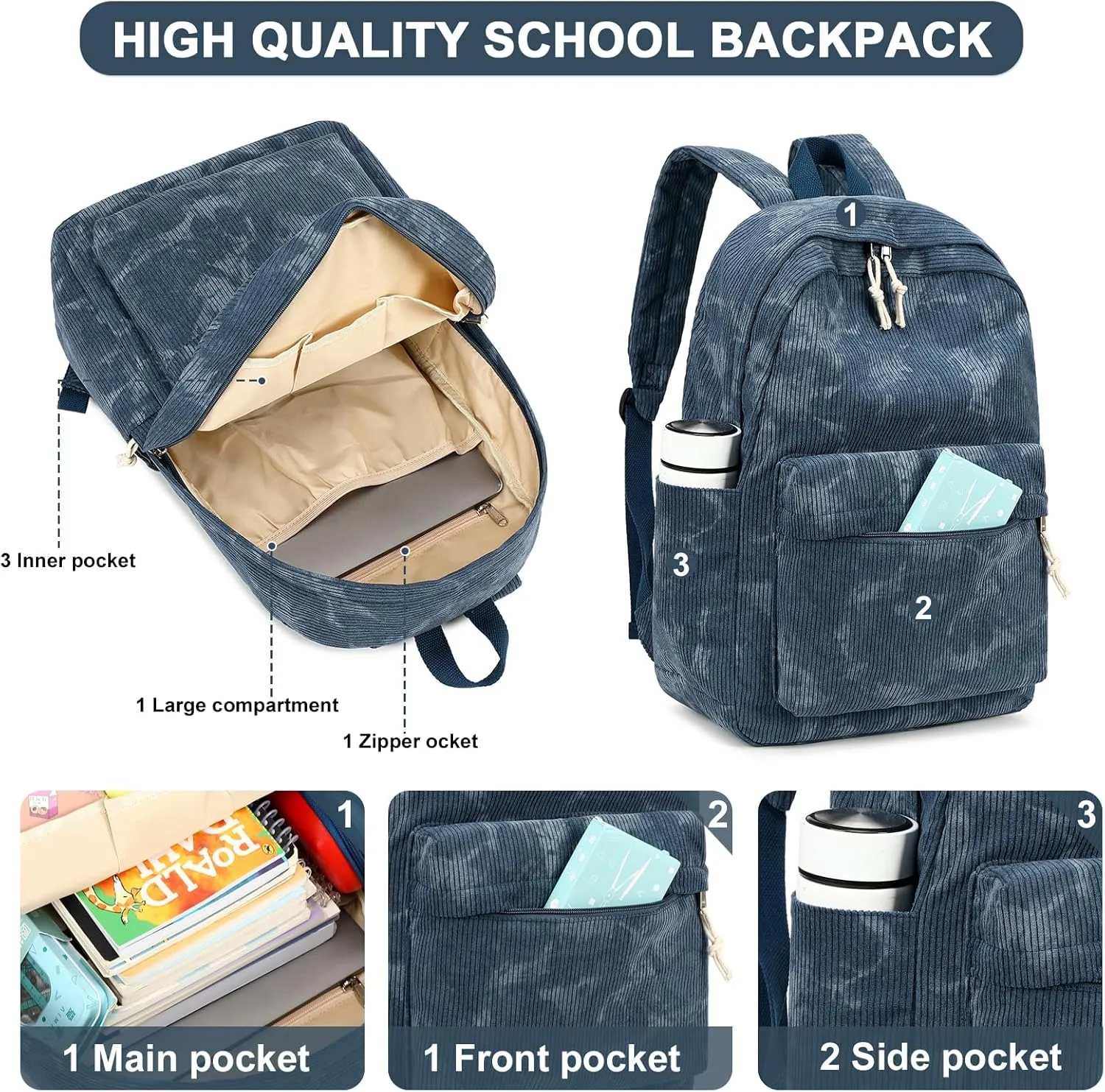 BTOOP School Backpacks for Teen Girls Bookbags Lightweight Canvas Backpack Schoolbag Set