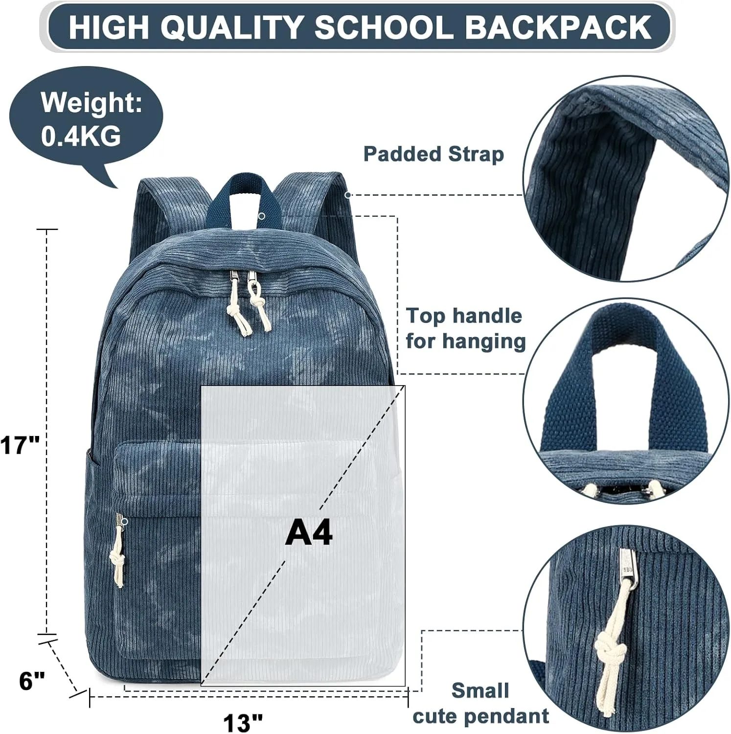 BTOOP School Backpacks for Teen Girls Bookbags Lightweight Canvas Backpack Schoolbag Set