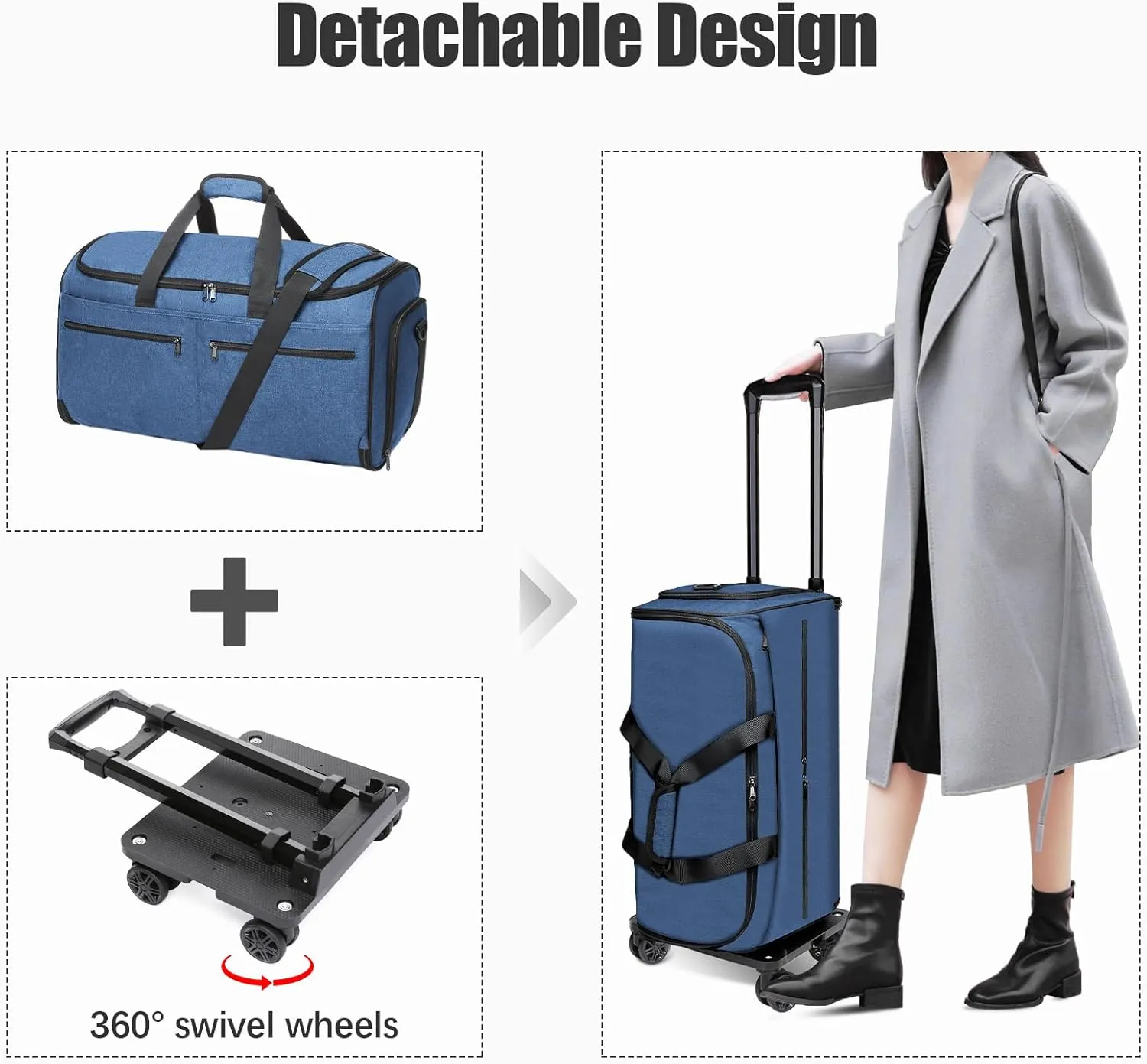 Bukere Garment Bag with Wheels, Rolling Travel Garment Duffle Bag with Shoes Compartment, Convertible 3 in 1 Suit Dress Bags for Men Women Business