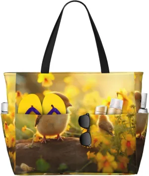 Bunnies Bird Beach Tote Bag For Women Beach Bag Waterproof And Sandproof Tote Bag Large Travel Bag