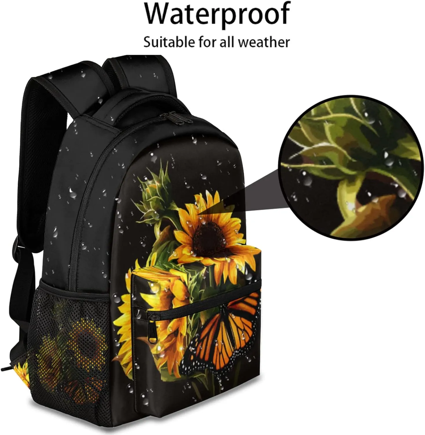 Butterfly Sunflower Backpacks for Girls Kids Boys, Sunflower Pattern Casual Lightweight School Bags Laptop Backpack Student College Bookbag Travel Hiking Daypack