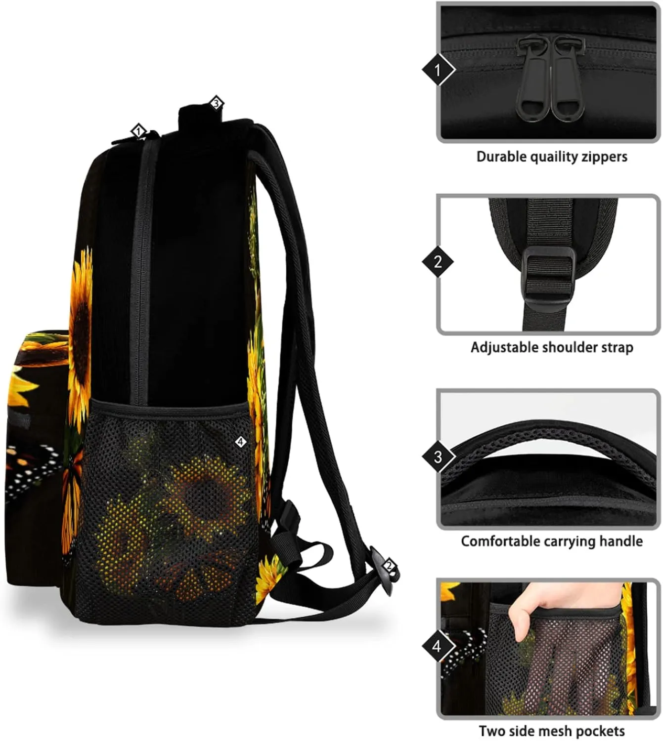 Butterfly Sunflower Backpacks for Girls Kids Boys, Sunflower Pattern Casual Lightweight School Bags Laptop Backpack Student College Bookbag Travel Hiking Daypack
