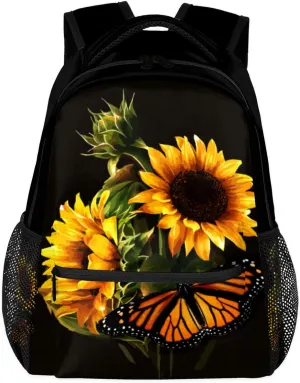 Butterfly Sunflower Backpacks for Girls Kids Boys, Sunflower Pattern Casual Lightweight School Bags Laptop Backpack Student College Bookbag Travel Hiking Daypack