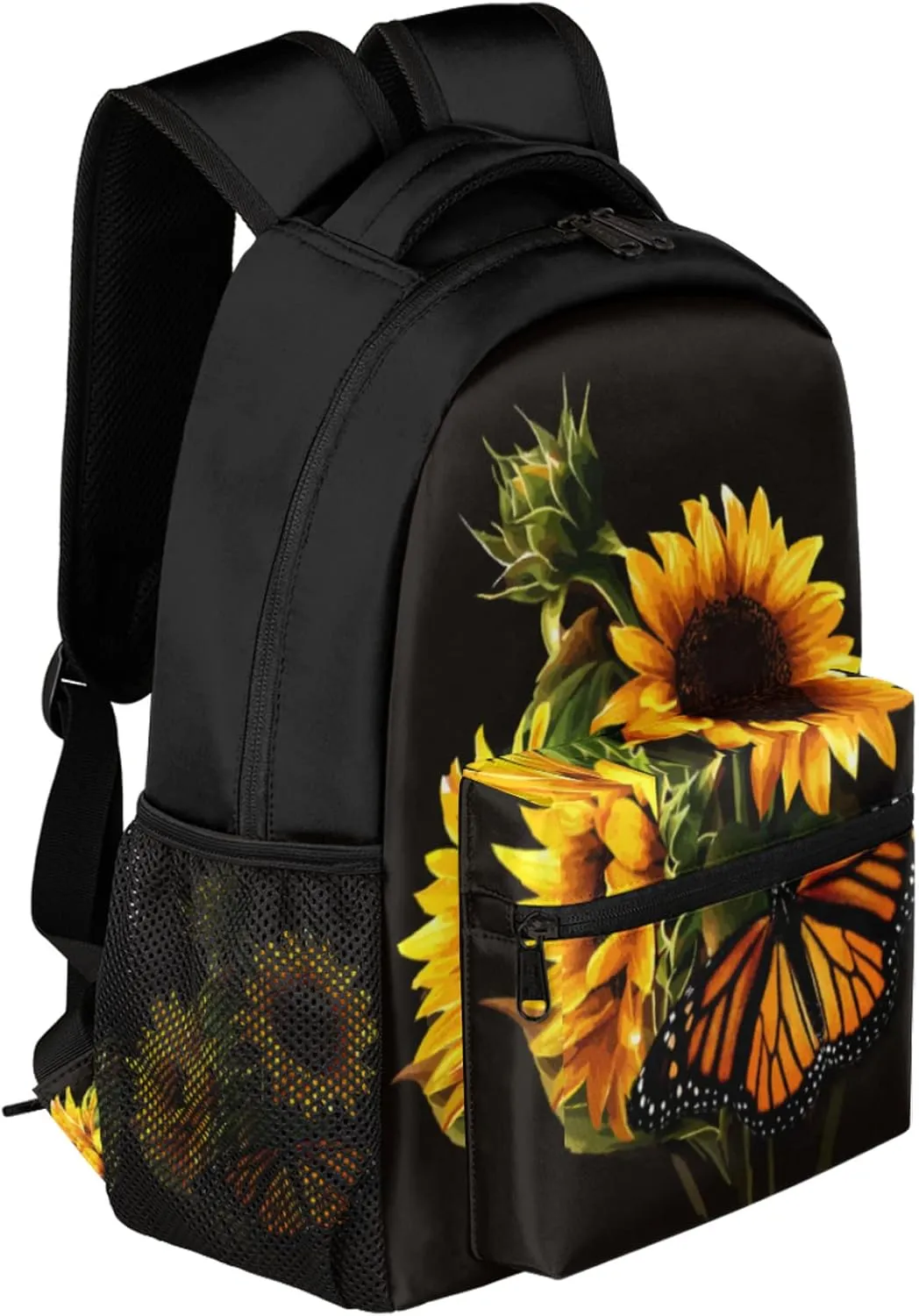Butterfly Sunflower Backpacks for Girls Kids Boys, Sunflower Pattern Casual Lightweight School Bags Laptop Backpack Student College Bookbag Travel Hiking Daypack